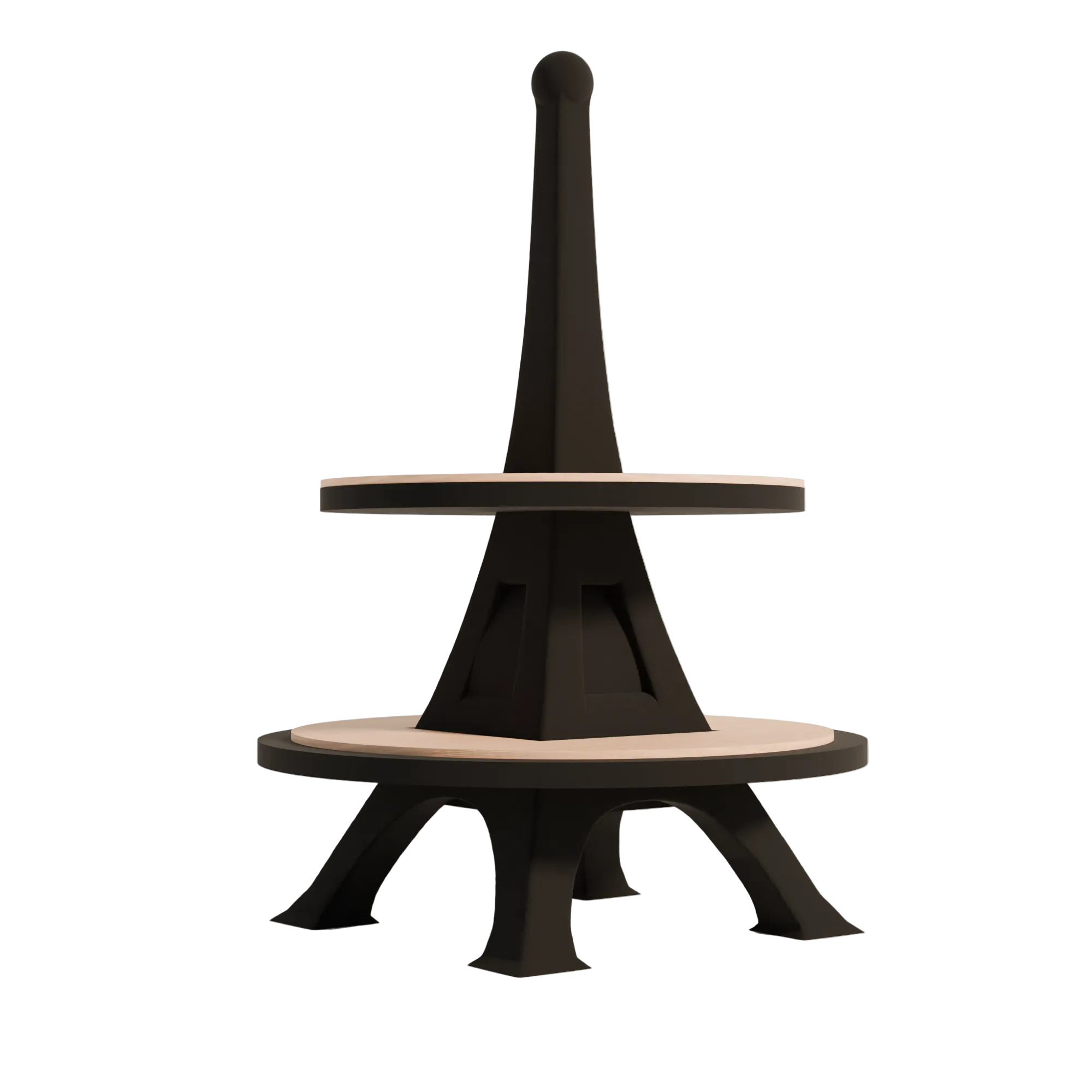 Modern black and wooden table on a white background