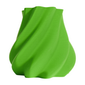 A green, handcrafted design vase with a flowing twist silhouette.